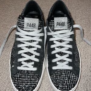 P448 Women's Black & White Tweed Sparkly Sneakers